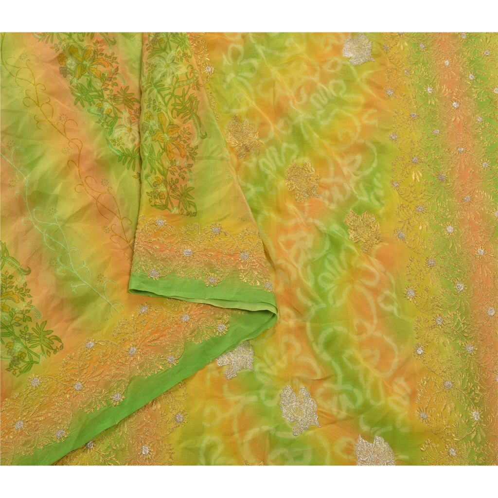 Sanskriti Vintage Green Sarees Pure Silk Embroidered Premium Sari Craft Sustainable Fabric