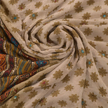 Load image into Gallery viewer, Cream Saree 100% Pure Crepe Silk Hand Beaded Craft Fabric Sari
