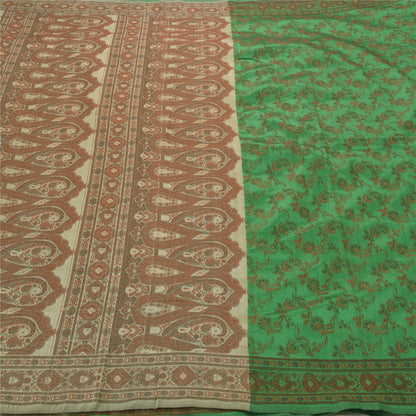 Sanskriti Vintage Green Saree Art Silk Woven Craft Sustainable Fabric Premium 5 Yard Sari