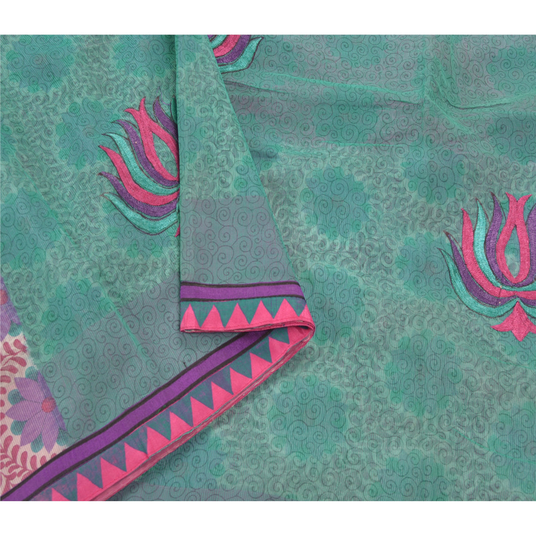 Sanskriti Vintage Green Saree Art Silk Embroidered Sari Craft Patch Work Fabric