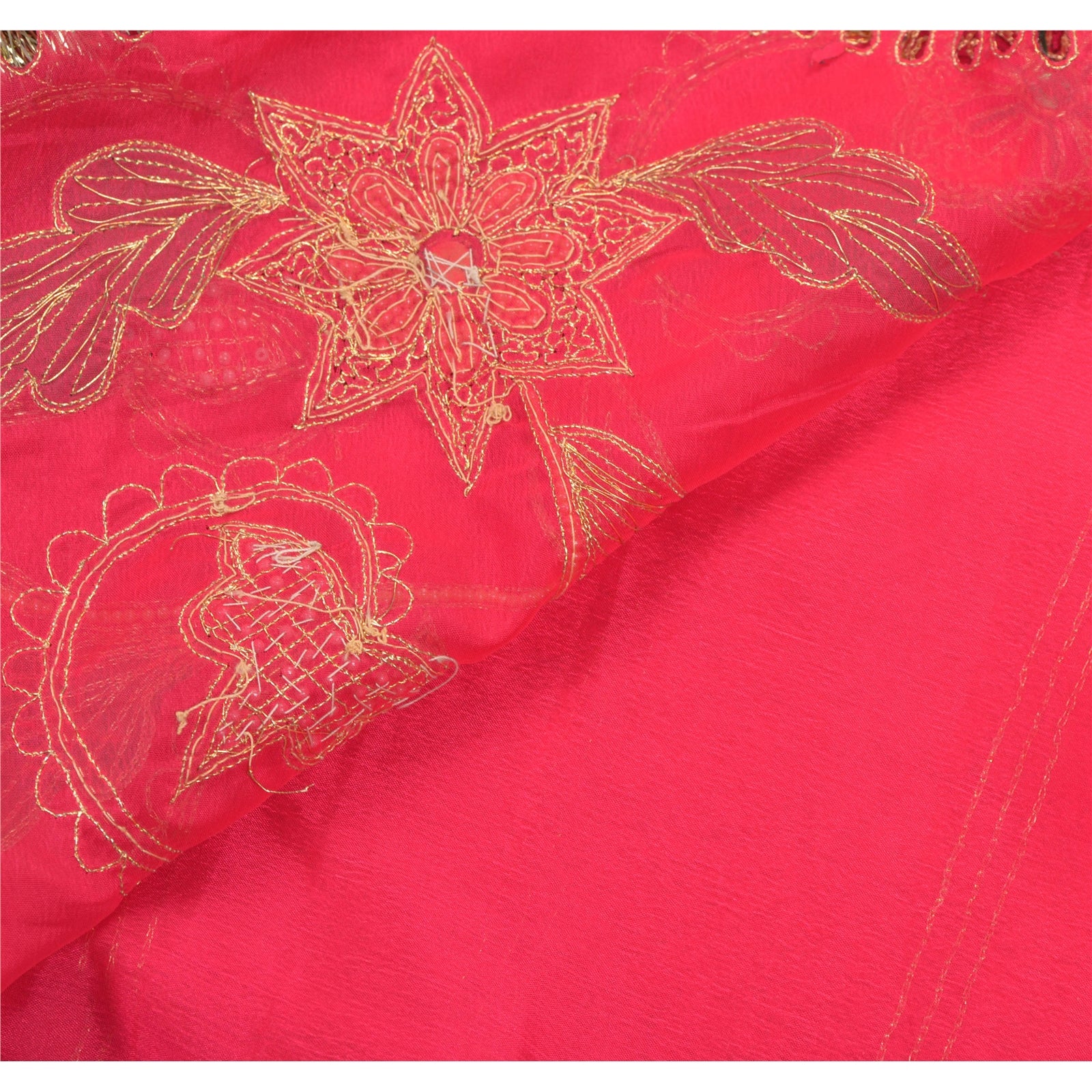 Sanskriti Vintage Pink Sarees Kunstsilke Håndperlet Premium Sari Håndværk Bæredygtigt Stoff