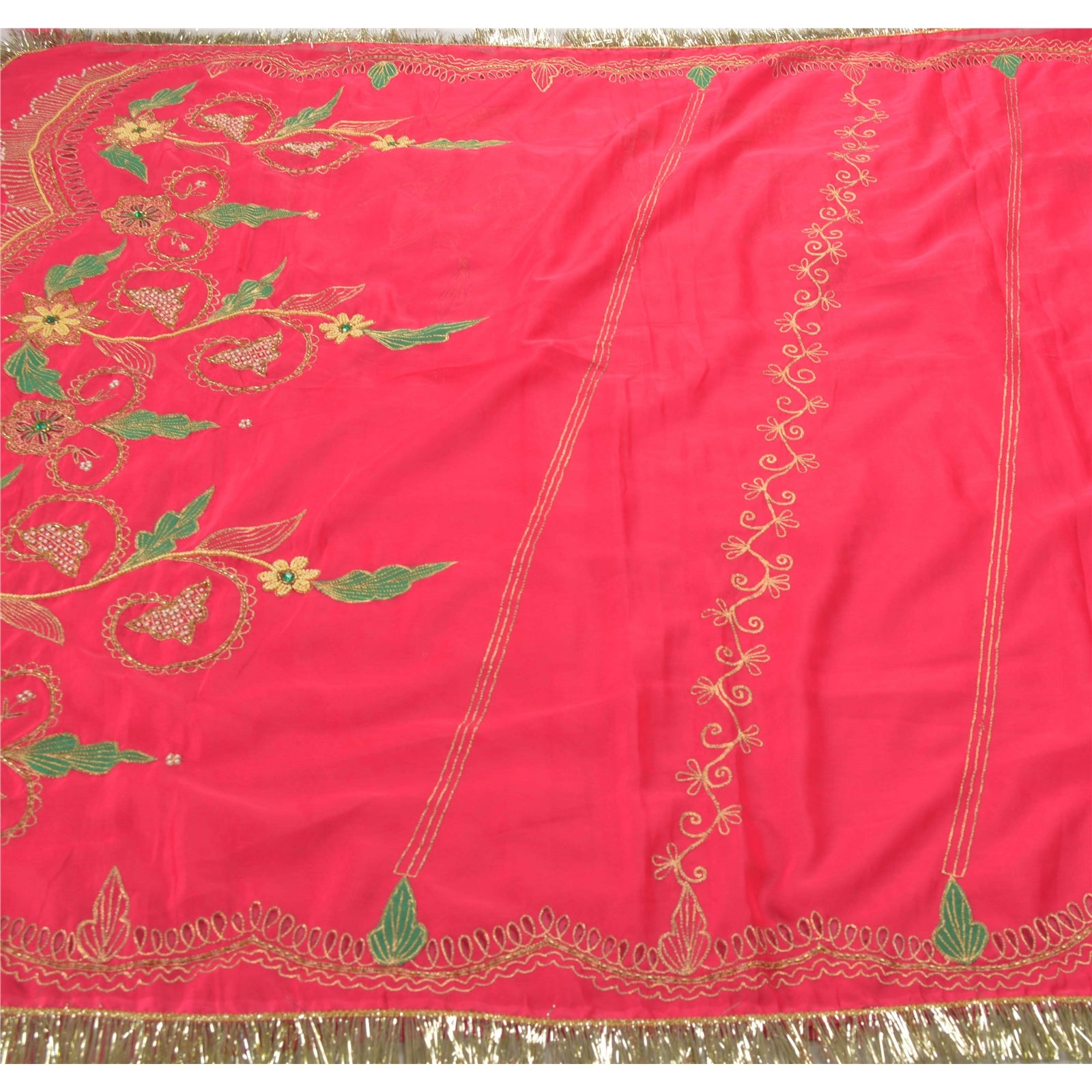 Sanskriti Vintage Pink Sarees Kunstsilke Håndperlet Premium Sari Håndværk Bæredygtigt Stoff