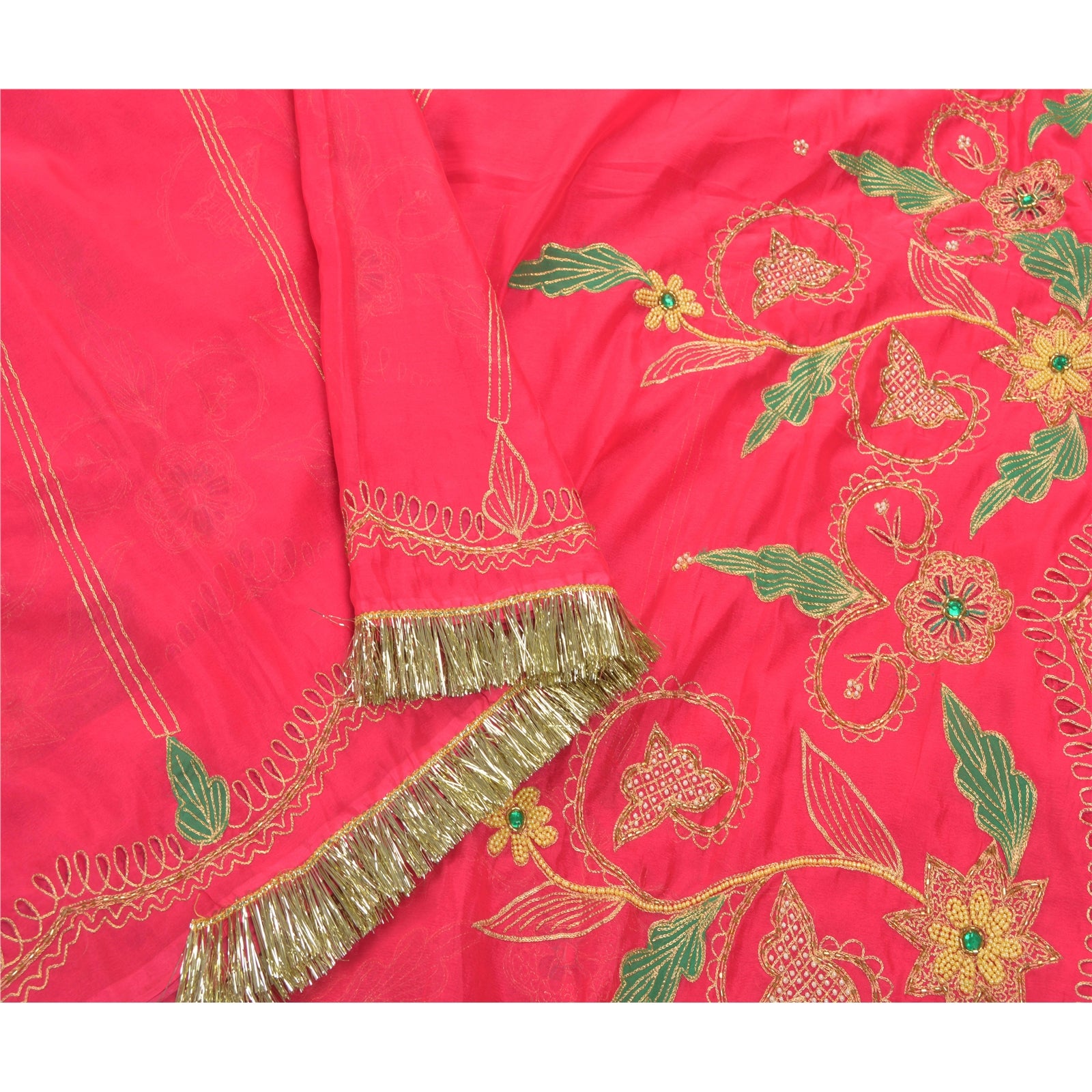 Sanskriti Vintage Pink Sarees Kunstsilke Håndperlet Premium Sari Håndværk Bæredygtigt Stoff