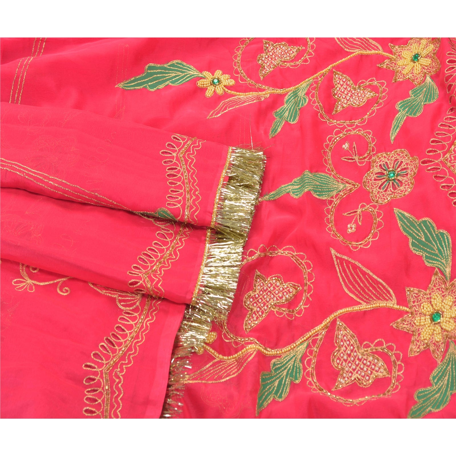 Sanskriti Vintage Pink Sarees Kunstsilke Håndperlet Premium Sari Håndværk Bæredygtigt Stoff
