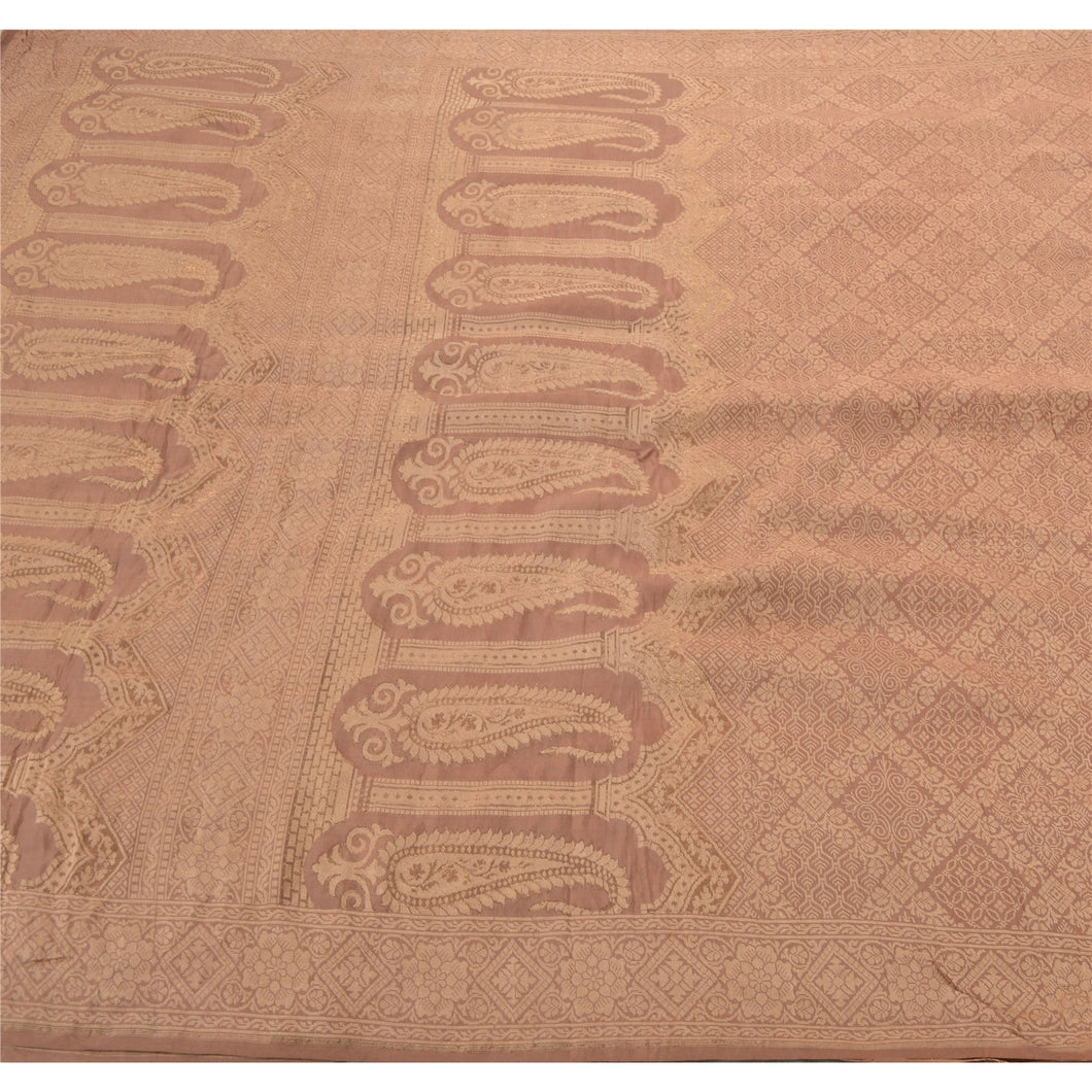 Sanskriti Vinatage Sanskriti Vintage Brown Sarees Pure Silk Woven Craft Fabric Cultural 5 Yard Sari