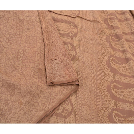 Sanskriti Vintage Brown Sarees Pure Silk Woven Craft Sustainable Fabric Cultural 5 Yard Sari