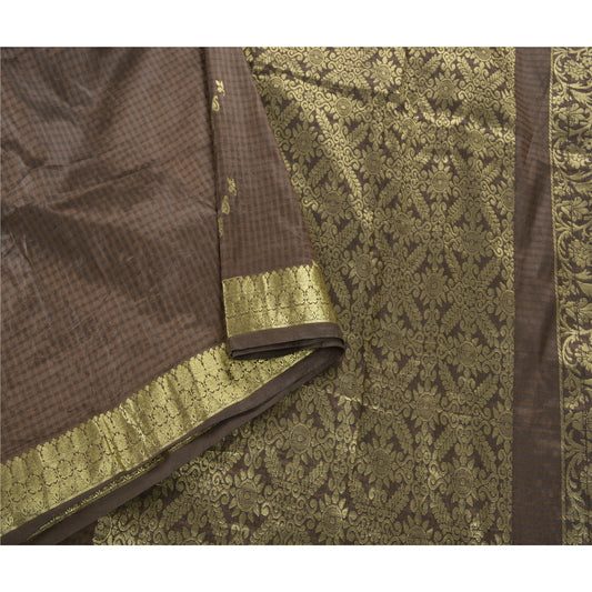 Sanskriti Vintage Brown Saree Art Silk Woven Brocade Craft Sustainable Fabric Zari Sari