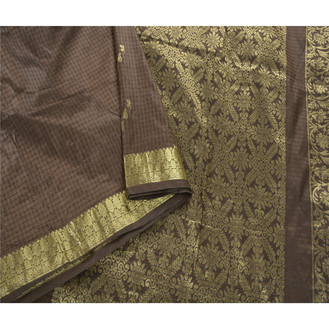 Sanskriti Vintage Brown Saree Art Silk Woven Brocade Craft Fabric Zari Sari