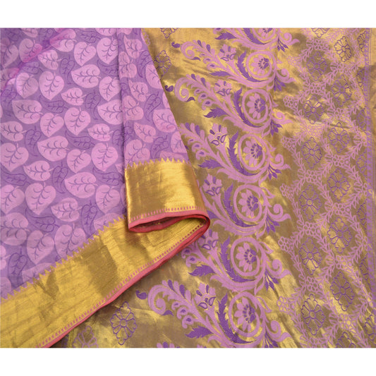 Санскритское винтажное фиолетовое сари из атласной парчи, ремесленное экологически чистое сари из ткани Zari Work