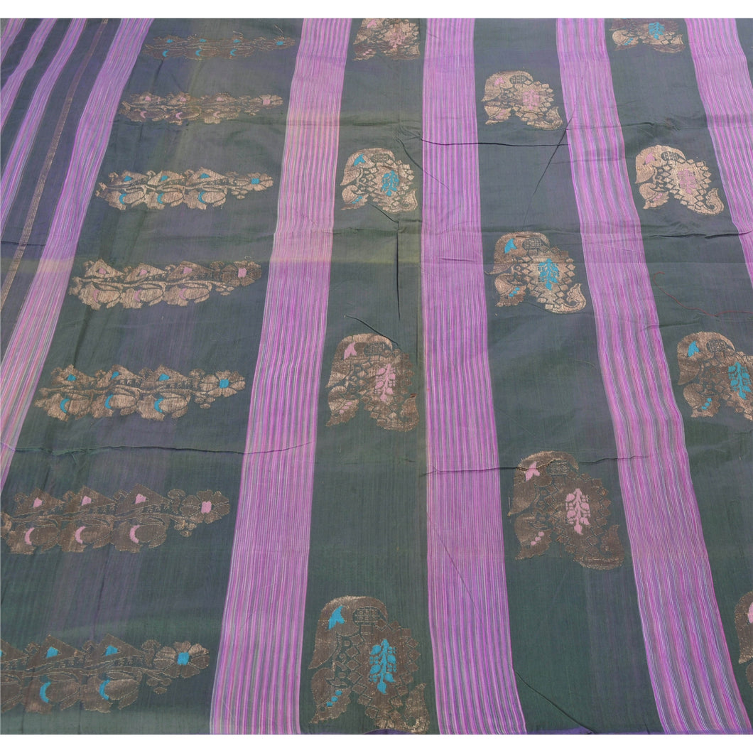 Sanskriti Vintage Purple Saree Blend Silk Woven Craft Fabric Zari Work Sari