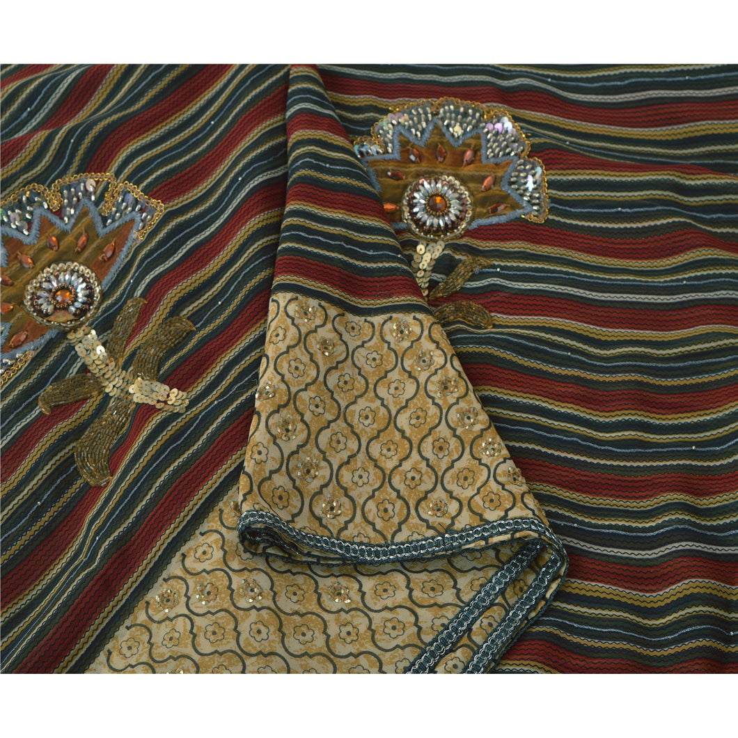 Sanskriti Vinatage Sanskriti Vintage Indian Sari Georgette Hand Beaded Ethnic 5 Yard Sarees Fabric