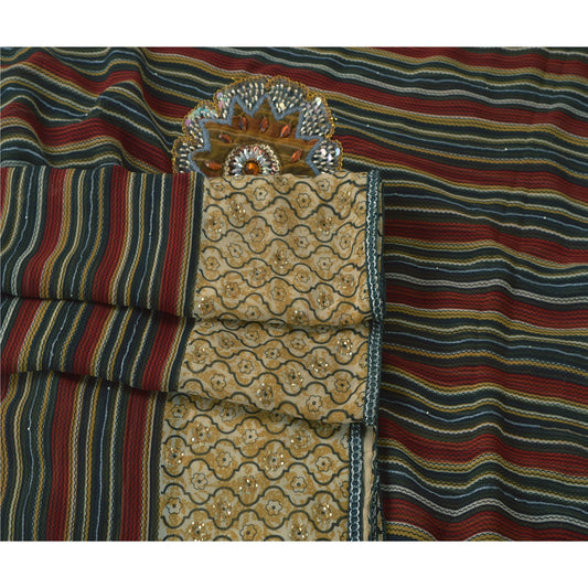 Санскрити Винтажное индийское сари Жоржетт Ручная работа Бисероплетение Этнические сари 5 ярдов Экологичная ткань