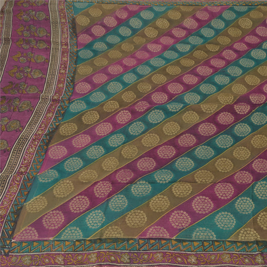 Sanskriti Vintage Saree 100% Pure Georgette Silk Woven Craft Sustainable Fabric 5 Yard Sari