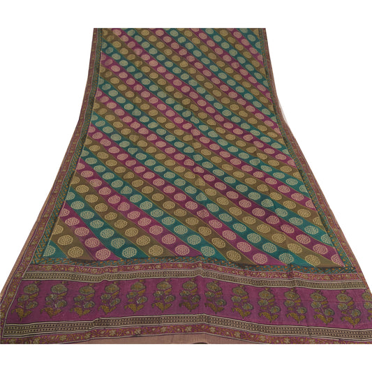 Sanskriti Vintage Saree 100% Pure Georgette Silk Woven Craft Sustainable Fabric 5 Yard Sari