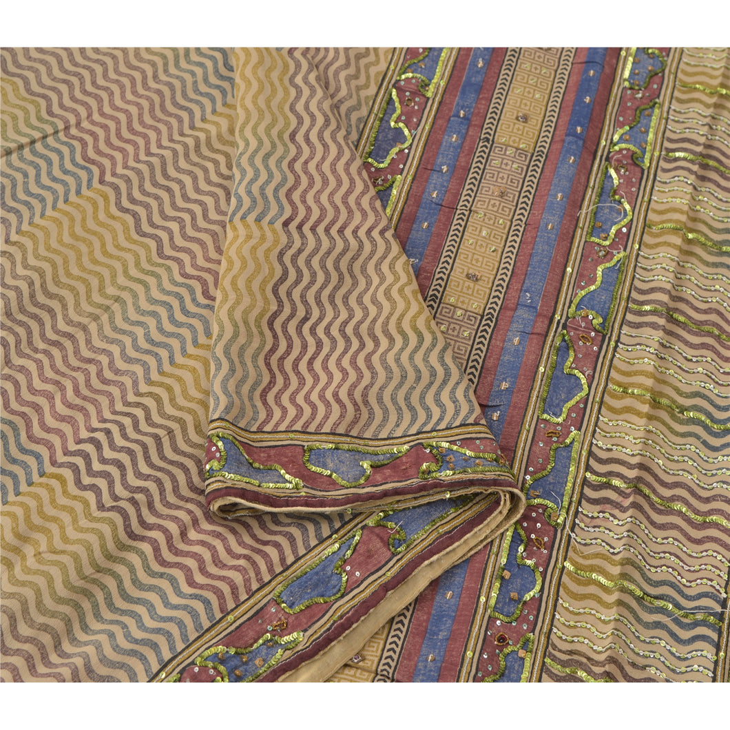 Sanskriti Vinatage Sanskriti Indian Vintage Sarees 100% Pure Crepe Silk Hand Beaded Fabric Sari