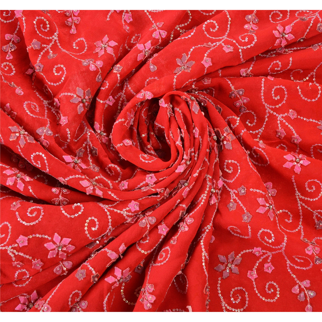 Sanskriti Vintage Red Bollywood Sarees Pure Georgette Silk Handmade Fabric Sari