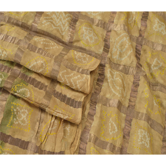 Sanskriti Vintage Green Sarees Pure Silk Hand Beaded Bandhani Sari Sustainable Fabric