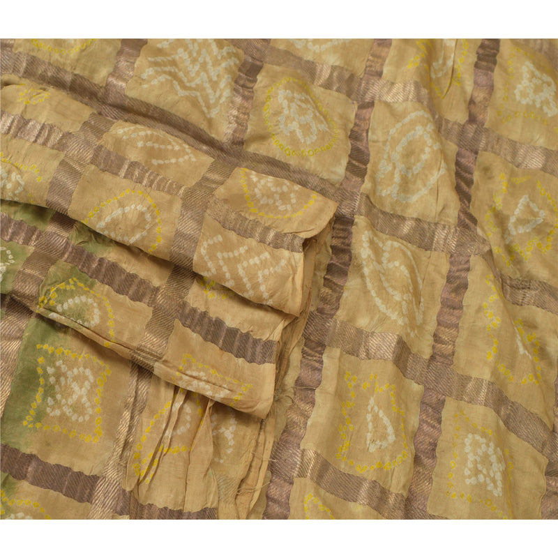 Sanskriti Vintage Green Sarees Pure Silk Hand Beaded Bandhani Sari Sustainable Fabric