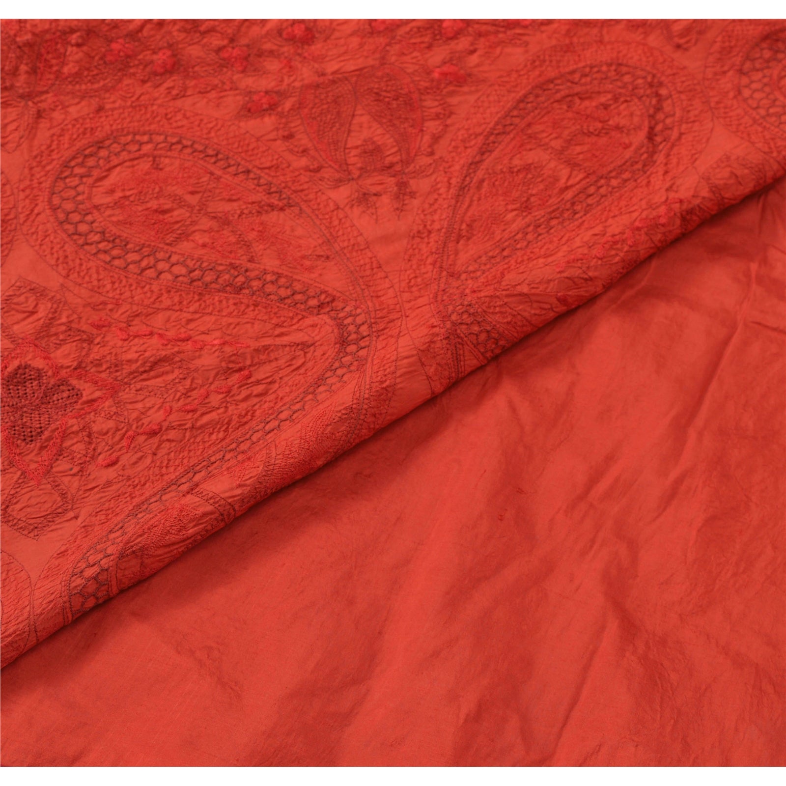 Санскрити Винтаж Оранжевое Сари Чистый Шелк Ручной Работы Бисером Премиум Сари Ремесло Экологичная Ткань