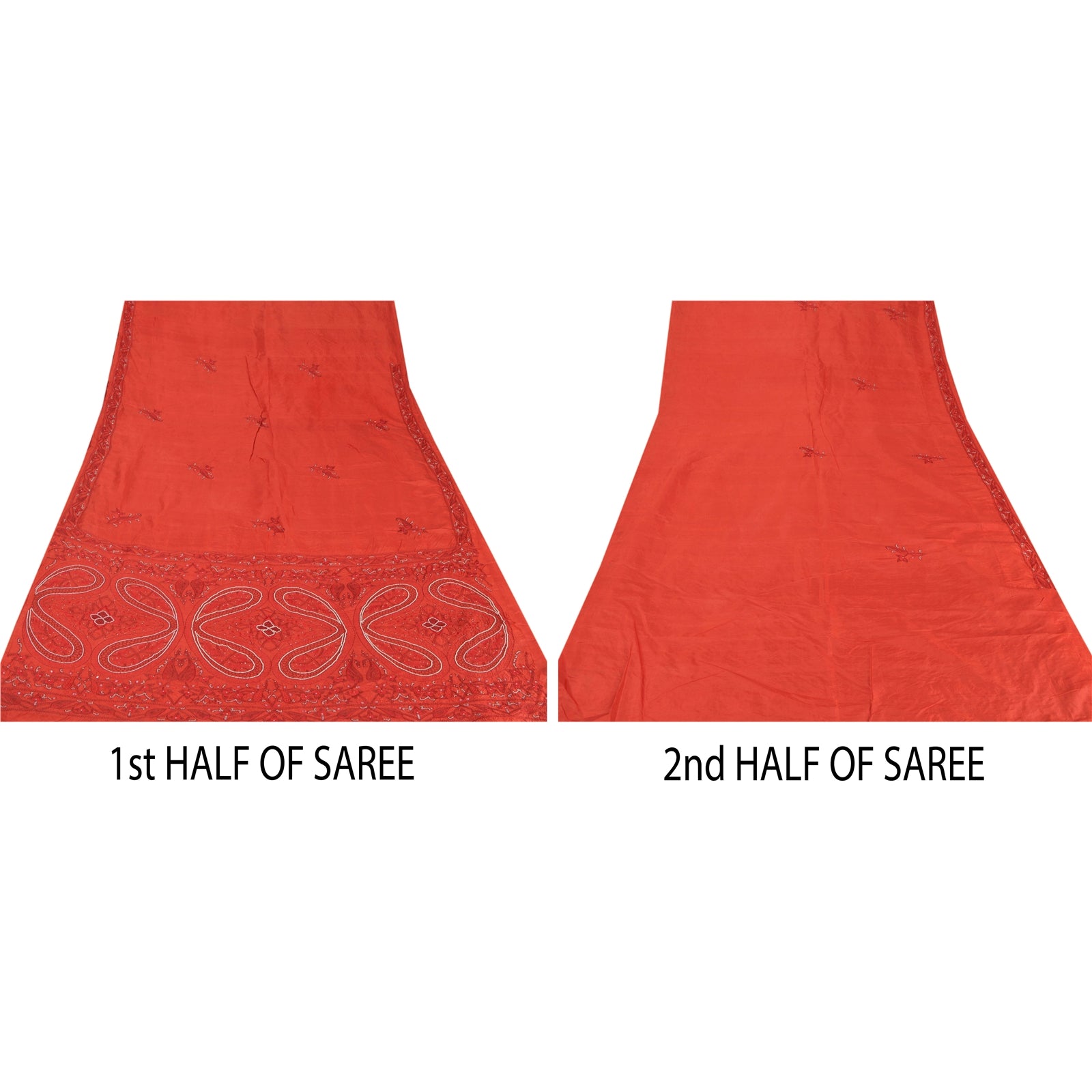 Санскрити Винтаж Оранжевое Сари Чистый Шелк Ручной Работы Бисером Премиум Сари Ремесло Экологичная Ткань