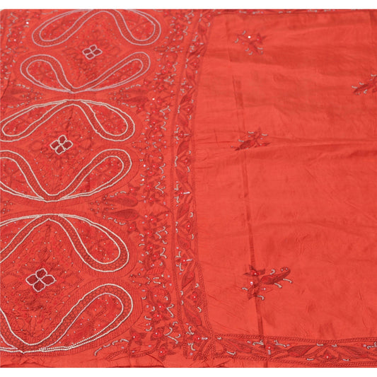 Sanskriti Vintage Orange Saree Pure Silk Hand Beaded Premium Sari Craft Sustainable Fabric