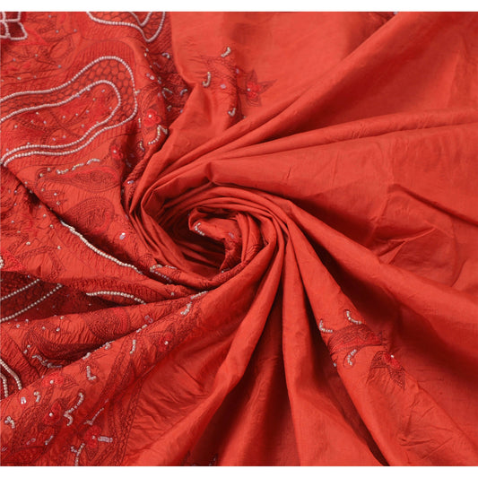 Sanskriti Vintage Orange Saree Pure Silk Hand Beaded Premium Sari Craft Sustainable Fabric