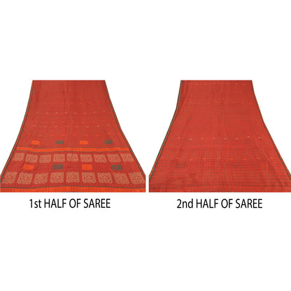 Sanskriti Vintage Rusty Orange Saree Blend Silk Woven Craft Sustainable Fabric Premium Sari