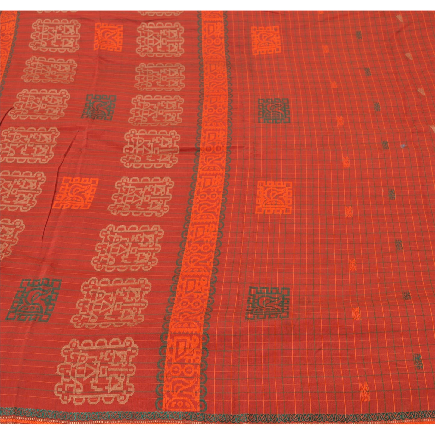 Sanskriti Vintage Rusty Orange Saree Blend Silk Woven Craft Sustainable Fabric Premium Sari