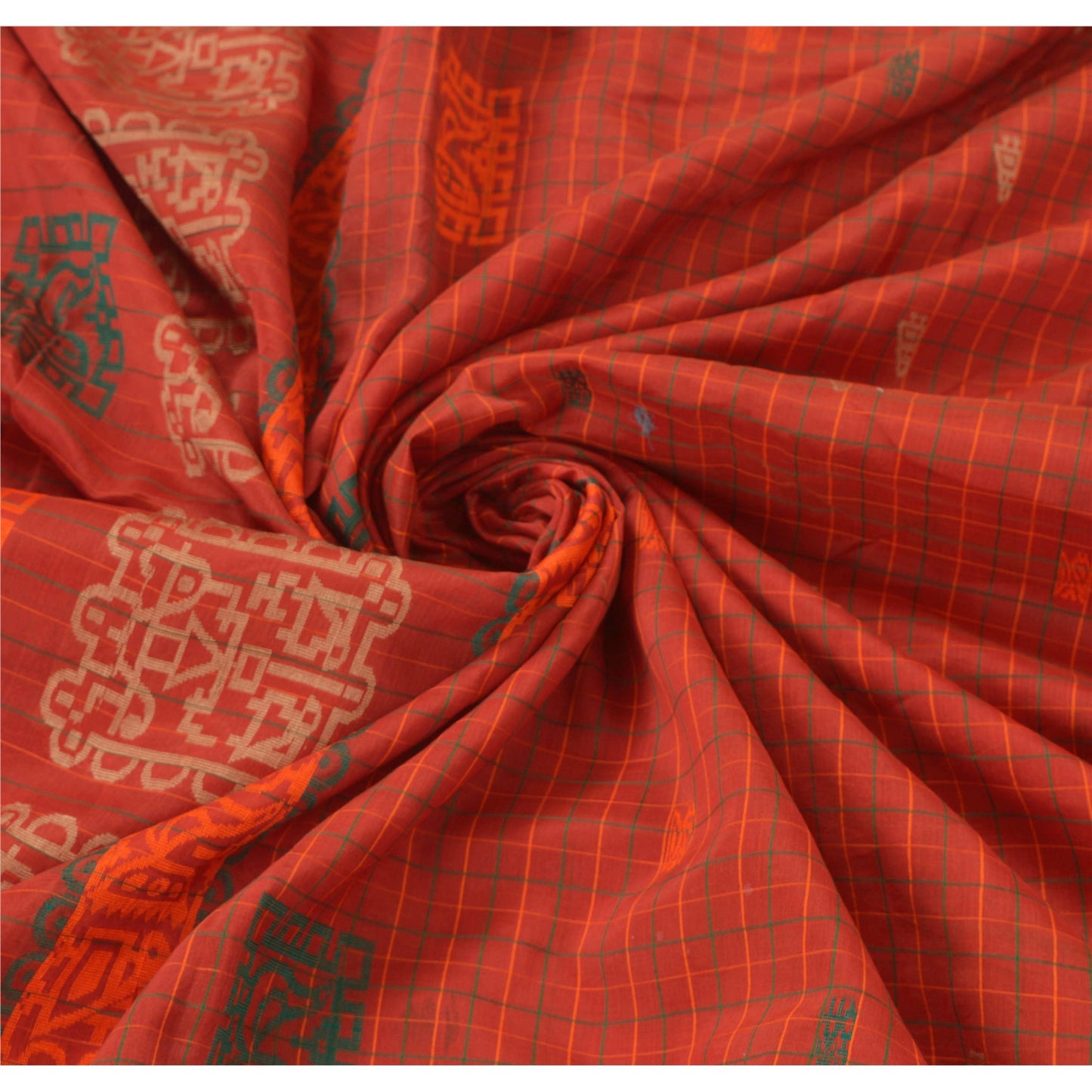 Sanskriti Vintage Rusty Orange Saree Blend Silk Woven Craft Sustainable Fabric Premium Sari