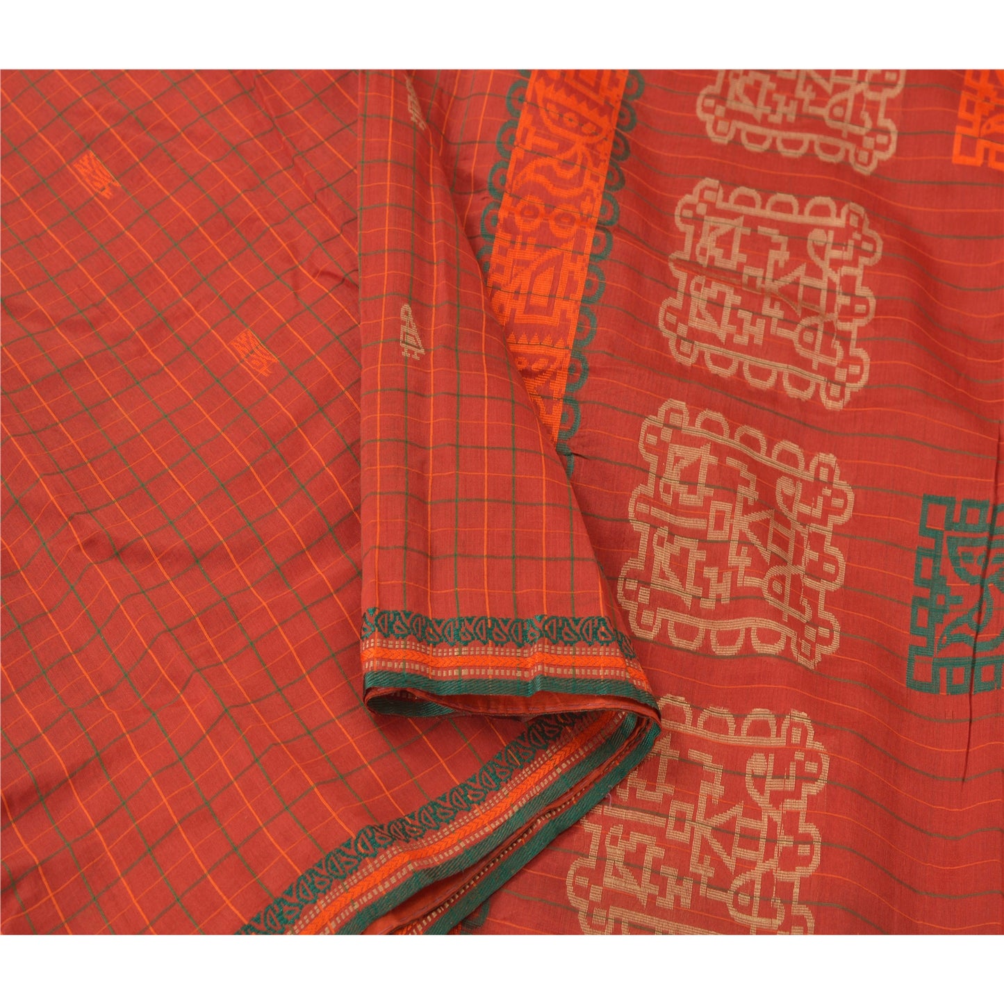 Sanskriti Vintage Rusty Orange Saree Blend Silk Woven Craft Sustainable Fabric Premium Sari