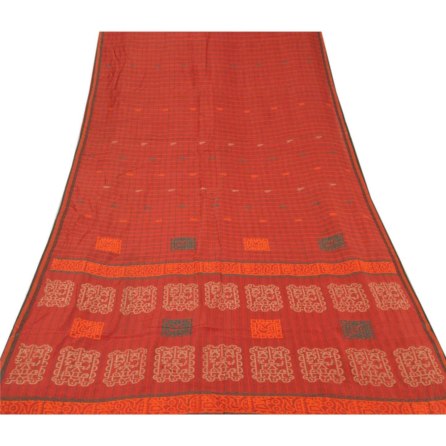 Sanskriti Vintage Rusty Orange Saree Blend Silk Woven Craft Sustainable Fabric Premium Sari