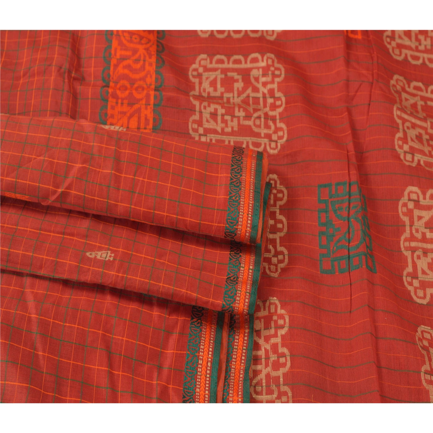Sanskriti Vintage Rusty Orange Saree Blend Silk Woven Craft Sustainable Fabric Premium Sari
