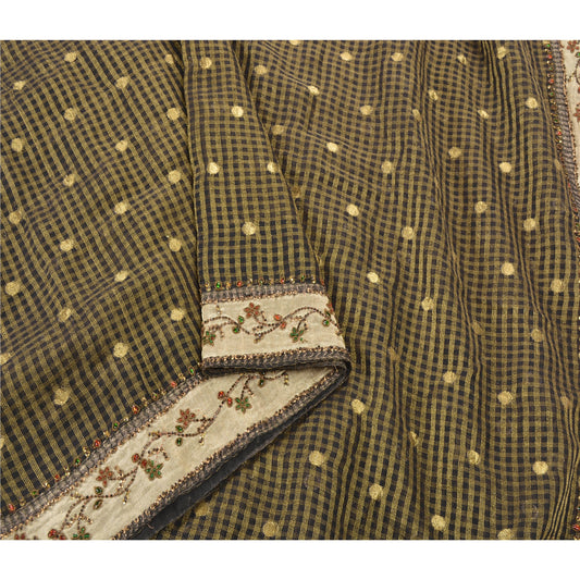 Sanskriti Vintage Black Indian Sari Art Silk Hand Beaded Sarees Woven Sustainable Fabric