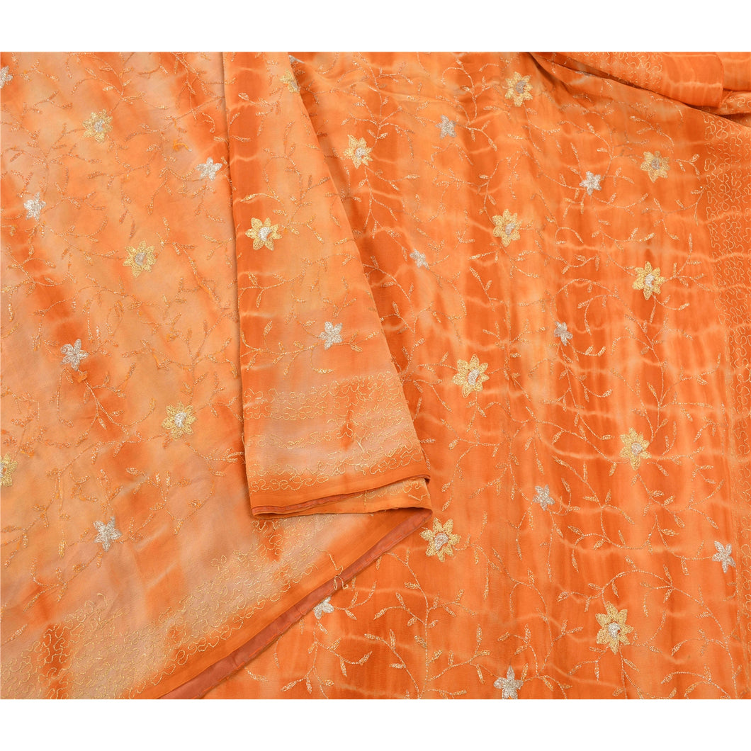 Sanskriti Vintage Saree 100% Pure Georgette Silk Embroidered Fabric Leheria Sari