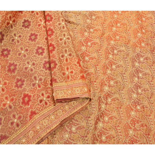 Sanskriti Vintage Red Sarees Art Silk Hand Beaded Woven Sustainable Fabric Cultural Sari