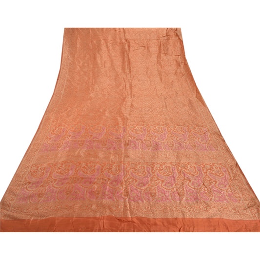 Sanskriti Vintage Peach Sarees Blend Silk Woven Craft Sustainable Fabric Premium 5 Yard Sari