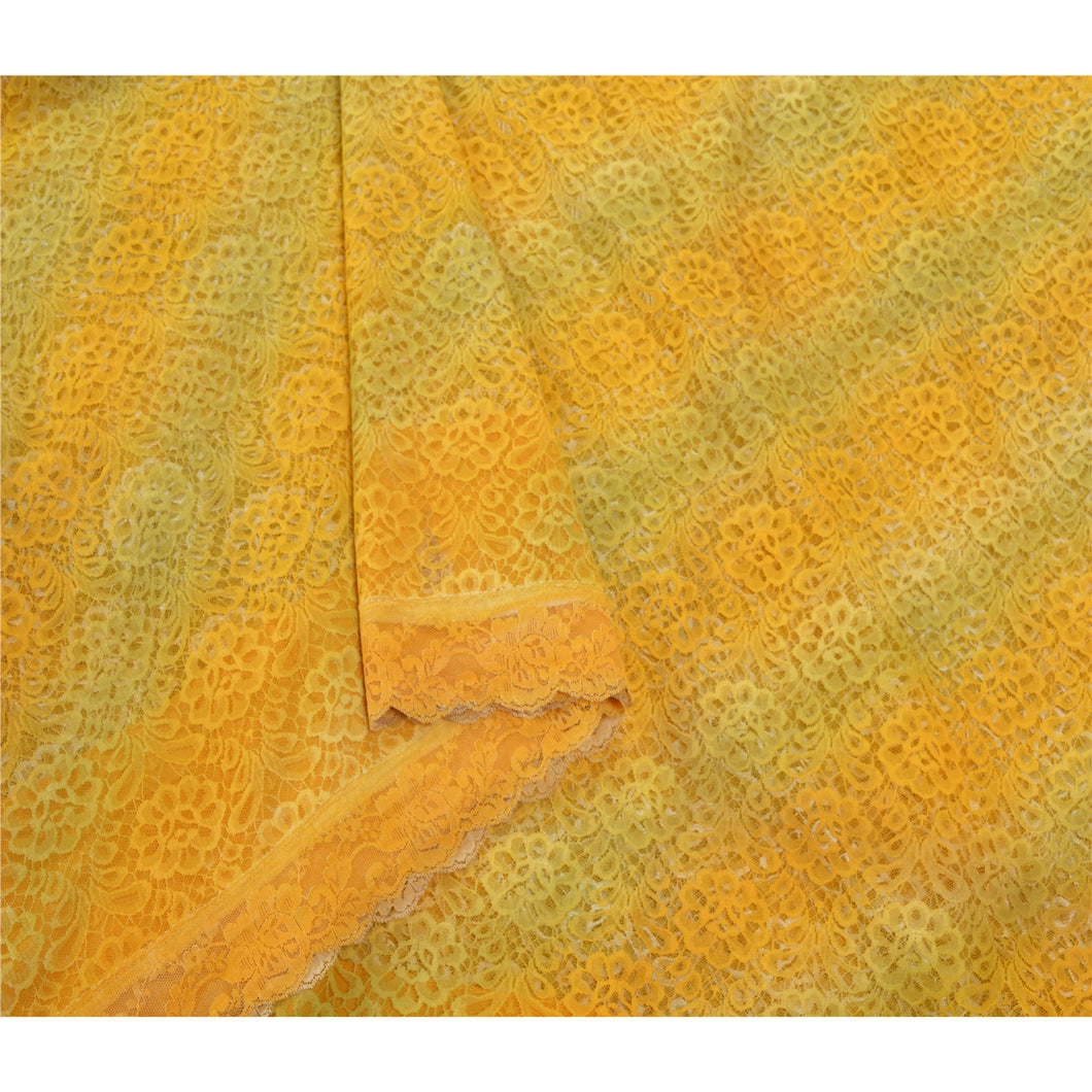 Sanskriti Vintage Yellow Indian Sari Net Mesh Yellow Woven Fabric Premium Sarees