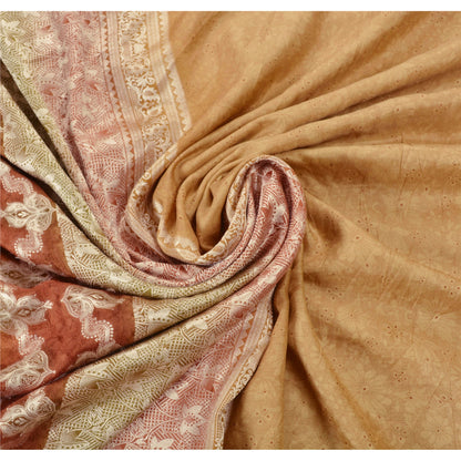 Sanskriti Vintage Beige Sarees 100% Pure Silk Woven Craft 5 Yard Sustainable Fabric Sari