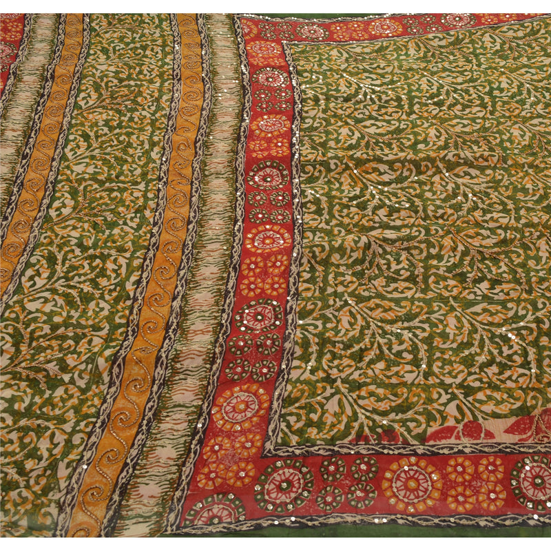 Sanskriti Vintage Bollywood Green Sarees Blend Georgette Hand Beaded Sustainable Fabric Sari
