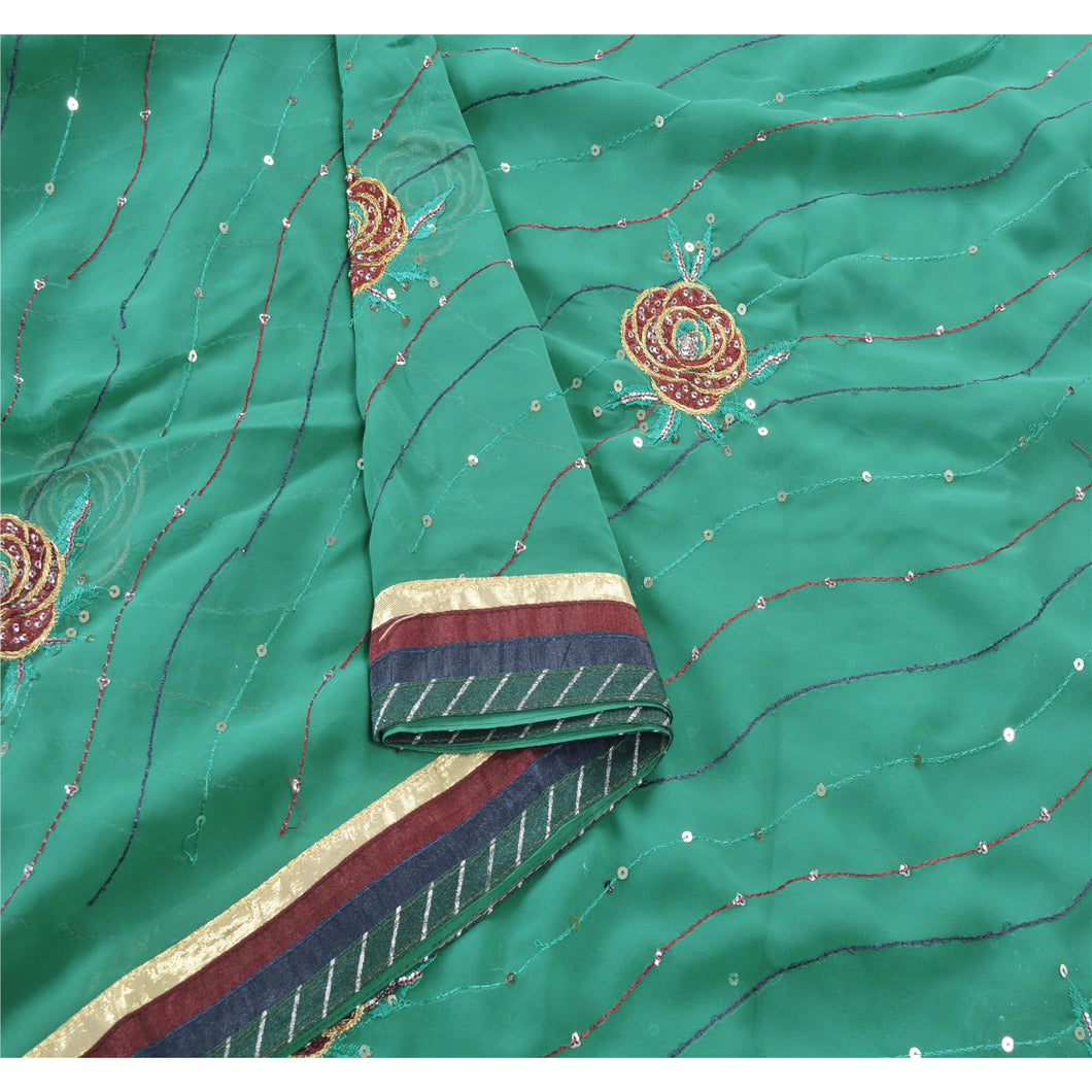 Sanskriti Vintage Green Sarees Georgette Embroidered Fabric Sari Blouse Piece