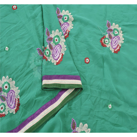 Sanskriti Vintage Sarees Georgette Embroidered Craft Sustainable Fabric Sari Blouse Piece