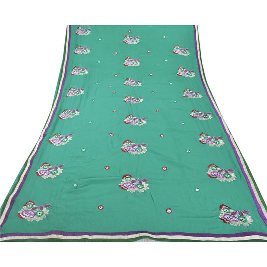 Sanskriti Vintage Sarees Georgette Embroidered Craft Sustainable Fabric Sari Blouse Piece