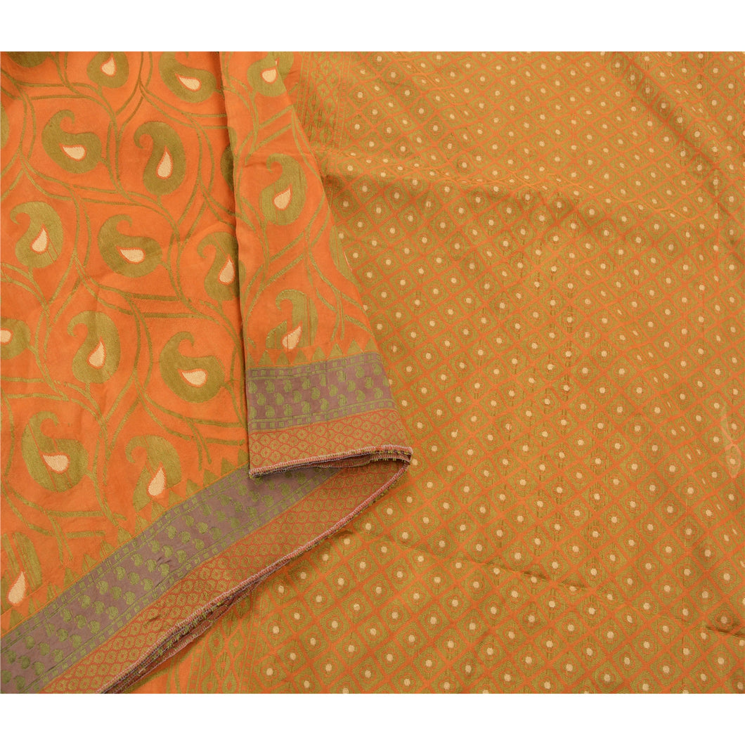 Sanskriti Vintage Orange Sarees Art Silk Woven Craft Premium Indian Sari Fabric