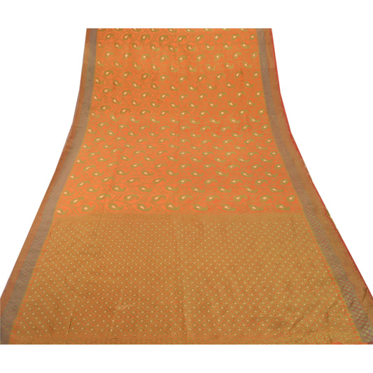 Sanskriti Vintage Orange Sarees Art Silk Woven Craft Premium Indian Sari Sustainable Fabric