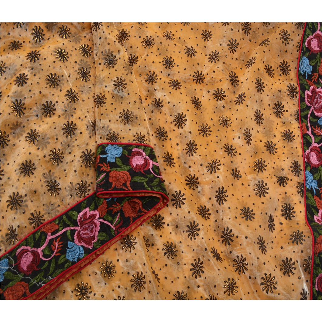 Sanskriti Vintage Peach Sarees Art Silk Embroidered Craft Fabric Premium Sari