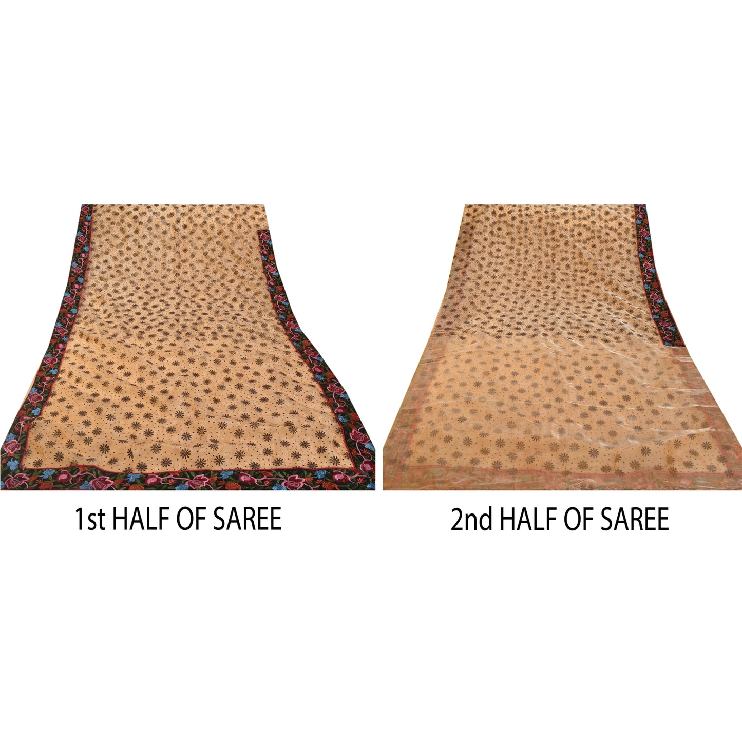 Sanskriti Vintage Peach Sarees Art Silk Embroidered Craft Sustainable Fabric Premium Sari