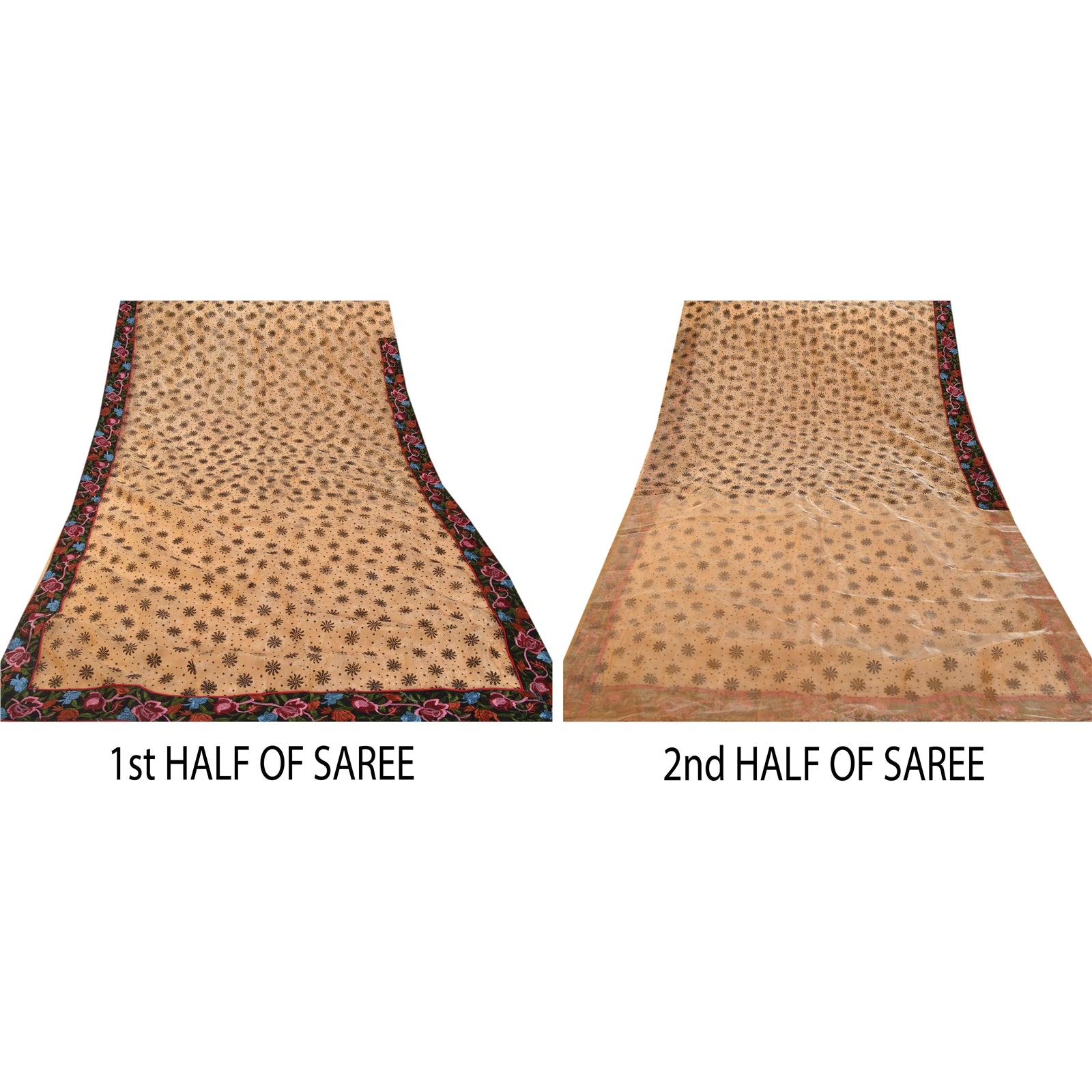 Sanskriti Vintage Fersken Sarier Kunstsilke Broderet Håndværk Bæredygtigt Stof Premium Sari