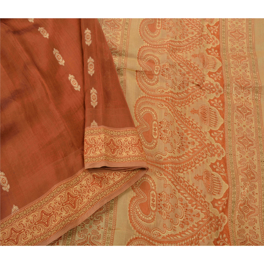 Sanskriti Vintage Orange Sarees Blend Silk Woven Premium Indian Sari Fabric