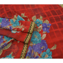 Load image into Gallery viewer, Sanskriti Vintage Red Sarees Georgette Embroidered Fabric 5 YD Sari Blouse Piece
