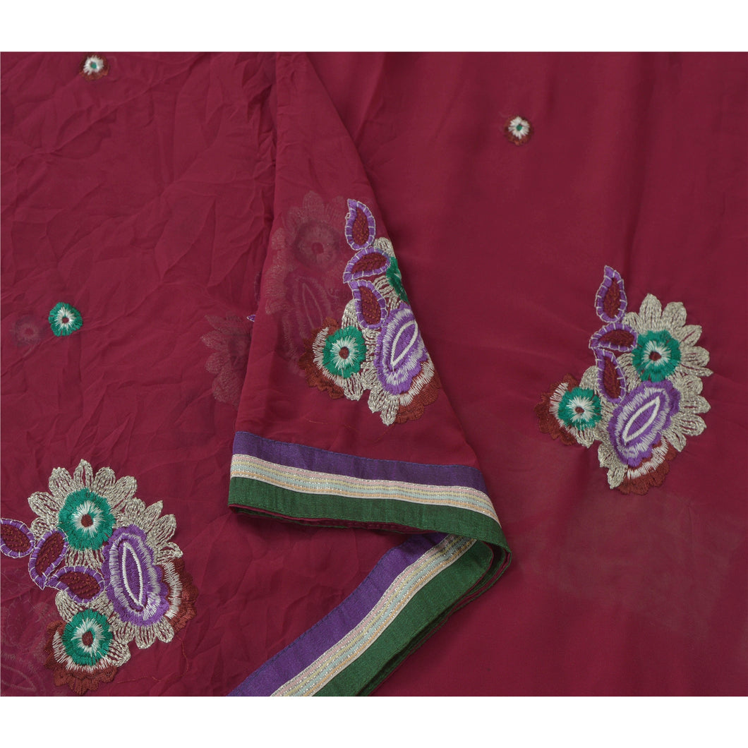 Sanskriti Vintage Purple Sarees Georgette Embroidered Fabric Sari Blouse Piece